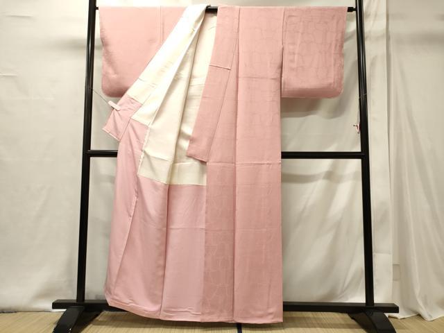 平和屋着物■上質な色無地 幾何学地紋 紅梅色 正絹 逸品 未使用 CABI1970oy