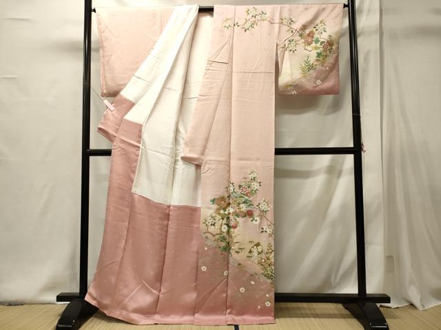 平和屋着物■訪問着 駒刺繍 流水扇面枝花文 暈し染め 金銀彩 正絹 逸品 CABI1981oy