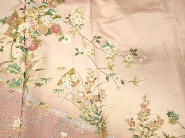 平和屋着物■訪問着 駒刺繍 流水扇面枝花文 暈し染め 金銀彩 正絹 逸品 CABI1981oy