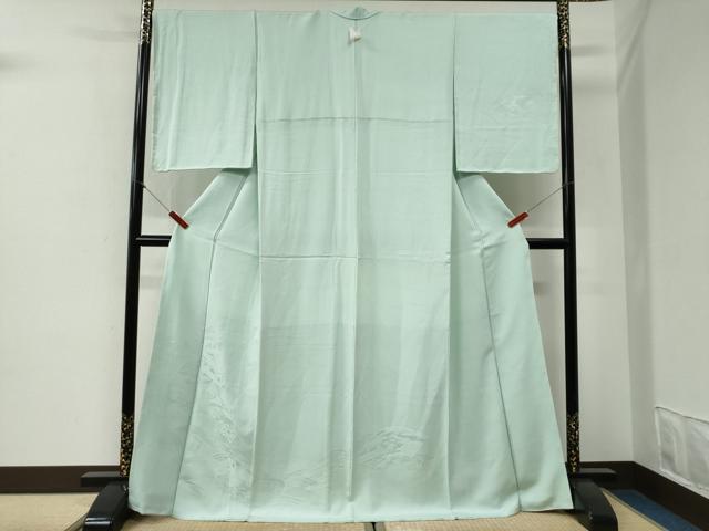 平和屋着物●無地絵羽訪問着 立波地紙重ね花文 白緑色 ロング丈 正絹 逸品 未使用 CABI2006yc