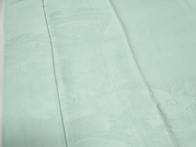 平和屋着物●無地絵羽訪問着 立波地紙重ね花文 白緑色 ロング丈 正絹 逸品 未使用 CABI2006yc