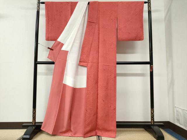平和屋着物●上質な色無地 吉祥地紋 真朱色 正絹 逸品 CABI2008yc
