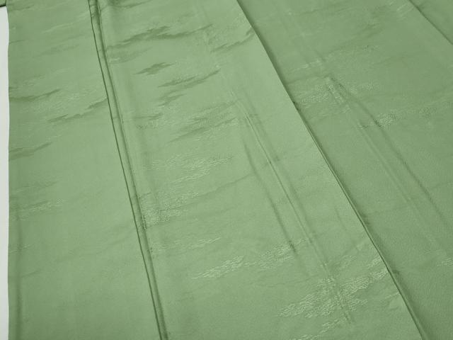 平和屋着物●上質な色無地 霞地紋 松葉色 正絹 逸品 CABI2010yc