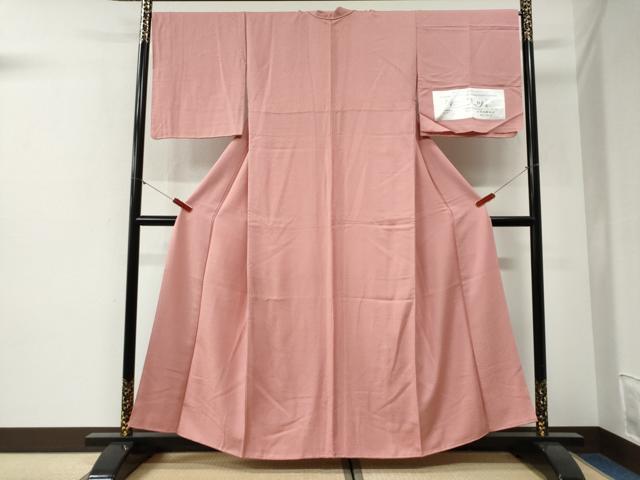 平和屋着物●上質な色無地 本草木両面染 紋意匠 珊瑚色 反端付き 正絹 逸品 CABI2015yc