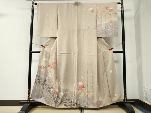 平和屋着物●京加賀友禅 百貫達雄 訪問着 流水枝花文 暈し染め 金銀彩 正絹 逸品 CABI2030yc