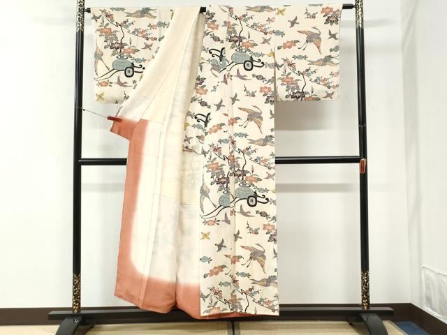 平和屋着物●上質な小紋 飛鶴陶器花車文 正絹 逸品 CABI2041yc