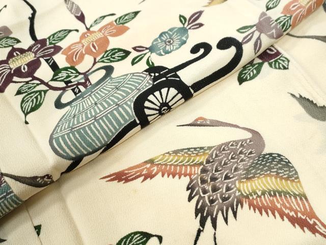 平和屋着物●上質な小紋 飛鶴陶器花車文 正絹 逸品 CABI2041yc