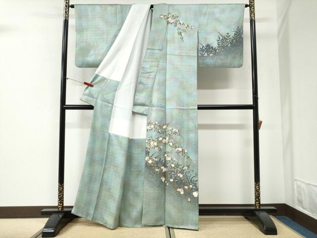 平和屋着物●訪問着 草花文 シルエット 暈し染め 金彩 正絹 逸品 CABI2042yc