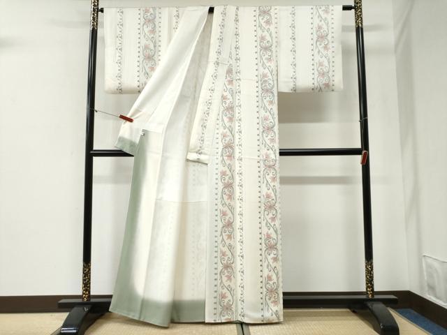 平和屋着物●上質な小紋 手描き 花唐草間道 正絹 逸品 CABI2050yc
