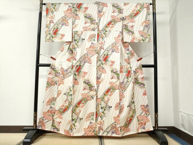平和屋着物●創業460年・千總 小紋 扇面吉祥花文 金彩 正絹 逸品 未使用 CABI2061yc