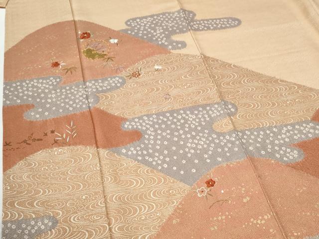 平和屋着物●訪問着 駒刺繍 絞り 遠山霞流水舞花文 金彩 正絹 逸品 CABI2062yc