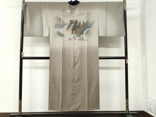 平和屋着物●男性 長襦袢 袷 手描き 遠山風景文 暈し染め 金彩 キングサイズ 正絹 逸品 CABI2063yc