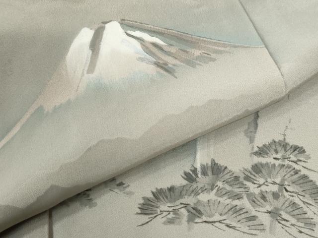 平和屋着物●男性 長襦袢 袷 手描き 遠山風景文 暈し染め 金彩 キングサイズ 正絹 逸品 CABI2063yc