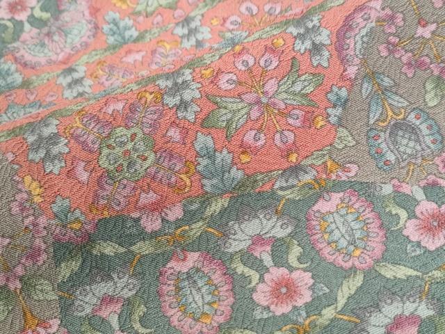 平和屋着物●上質な小紋 切嵌更紗花唐草文 正絹 逸品 CABI2066yc