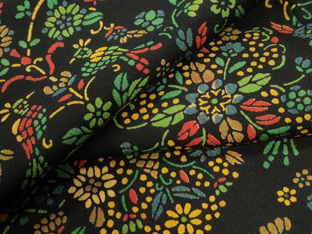 平和屋着物●上質な小紋 花唐草文 黒地 正絹 逸品 CABI2068yc