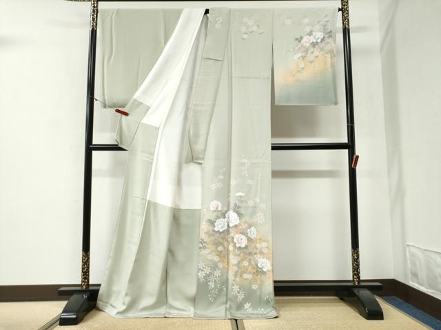 平和屋着物●訪問着 牡丹花文 暈し染め 金彩 ロング丈 正絹 逸品 CABI2076yc