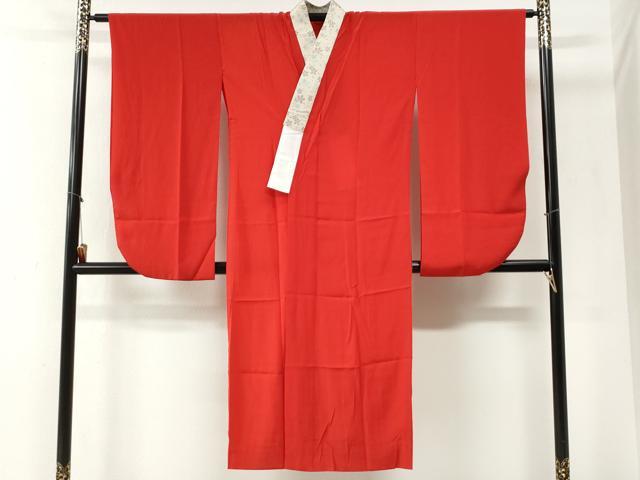 平和屋着物●振袖用長襦袢 無双仕立て 色無地 深緋色 正絹 逸品 CABI2078yc