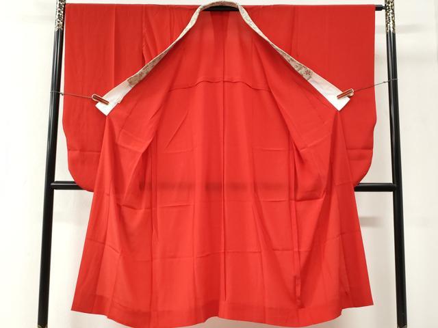平和屋着物●振袖用長襦袢 無双仕立て 色無地 深緋色 正絹 逸品 CABI2078yc