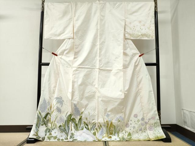 平和屋着物●訪問着 本場染大島紬 手描き 草花文 ロング丈 正絹 逸品 CABI2088yc