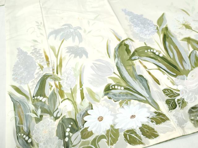 平和屋着物●訪問着 本場染大島紬 手描き 草花文 ロング丈 正絹 逸品 CABI2088yc
