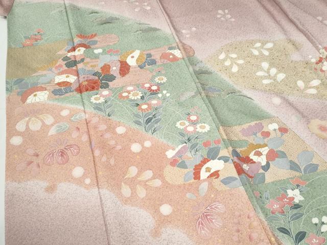 平和屋着物●訪問着 刺繍 エ霞草花文 暈し染め 金彩 正絹 逸品 CABI2092yc