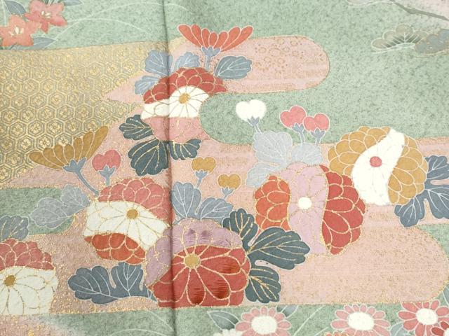 平和屋着物●訪問着 刺繍 エ霞草花文 暈し染め 金彩 正絹 逸品 CABI2092yc