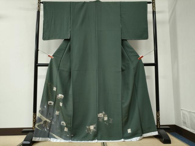 平和屋着物●色留訪問着 御所車人物風景文 暈し染め 銀彩 ロング丈 正絹 逸品 未使用 CABI2093yc
