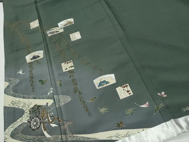 平和屋着物●色留訪問着 御所車人物風景文 暈し染め 銀彩 ロング丈 正絹 逸品 未使用 CABI2093yc