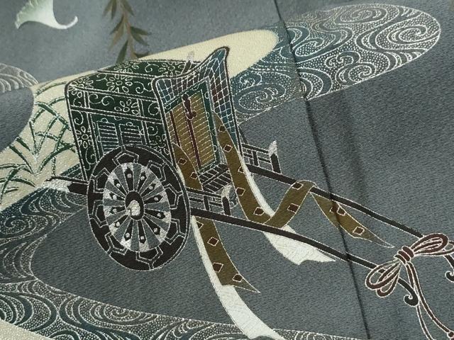 平和屋着物●色留訪問着 御所車人物風景文 暈し染め 銀彩 ロング丈 正絹 逸品 未使用 CABI2093yc