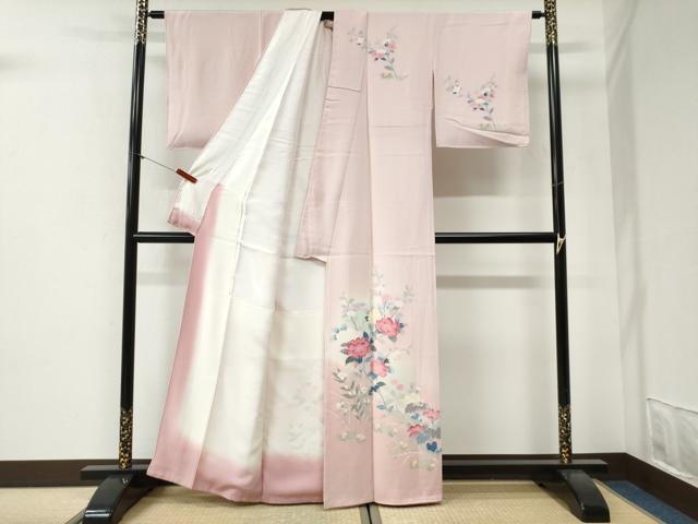 平和屋着物●訪問着 友禅 枝牡丹花文 暈し染め 正絹 逸品 CABI2095yc