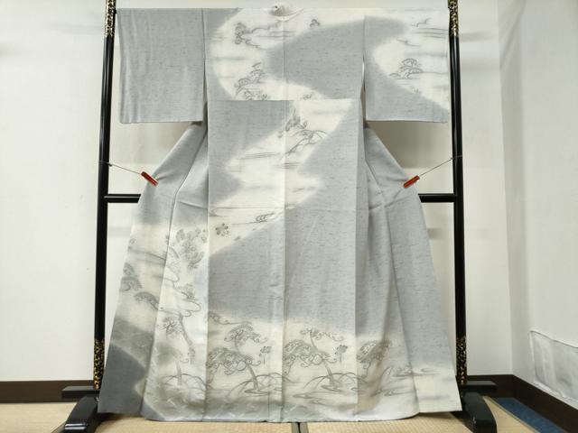 平和屋着物●訪問着 紬地 雪芝花唐草文 正絹 逸品 CABI2097yc