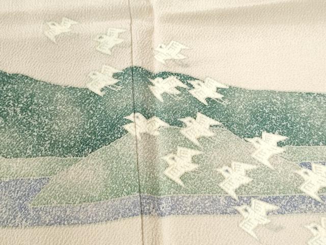 平和屋着物●訪問着 作家物 遠山飛鳥文 鬼しぼ縮緬 正絹 逸品 CABI2101yc