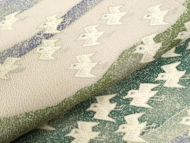 平和屋着物●訪問着 作家物 遠山飛鳥文 鬼しぼ縮緬 正絹 逸品 CABI2101yc