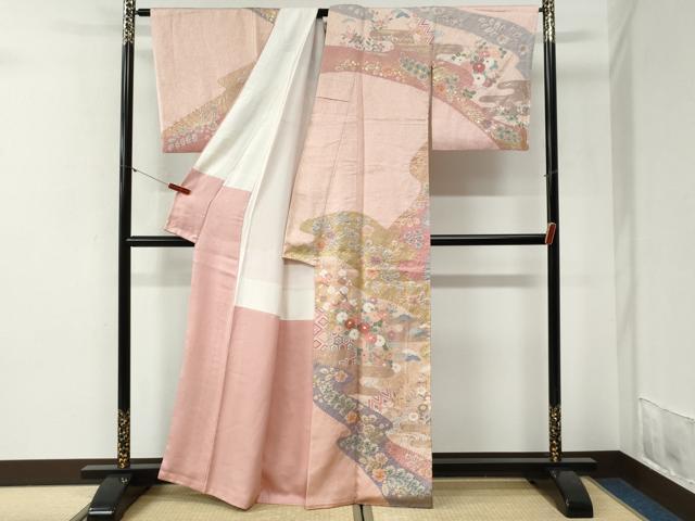 平和屋着物●訪問着 作家物 駒刺繍 絞り エ霞吉祥草花文 金彩 正絹 逸品 CABI2103yc