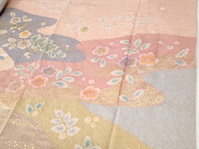 平和屋着物●訪問着 作家物 駒刺繍 絞り エ霞吉祥草花文 金彩 正絹 逸品 CABI2103yc