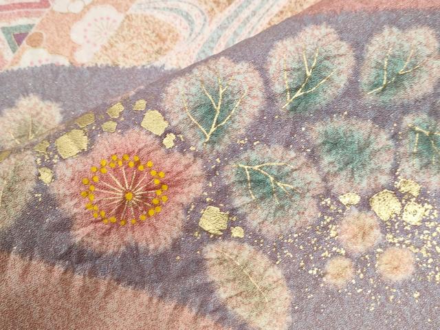 平和屋着物●訪問着 作家物 駒刺繍 絞り エ霞吉祥草花文 金彩 正絹 逸品 CABI2103yc
