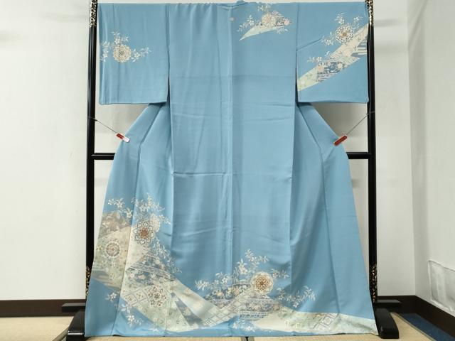 平和屋着物●訪問着 駒刺繍 吉祥花唐草文 金彩 ロング丈 正絹 逸品 CABI2104yc