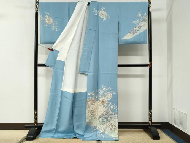 平和屋着物●訪問着 駒刺繍 吉祥花唐草文 金彩 ロング丈 正絹 逸品 CABI2104yc