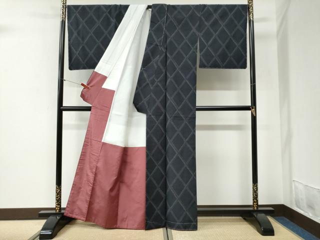 平和屋着物●古代手摺紬 菱文 証紙付き 正絹 逸品 未使用 CABI2109yc