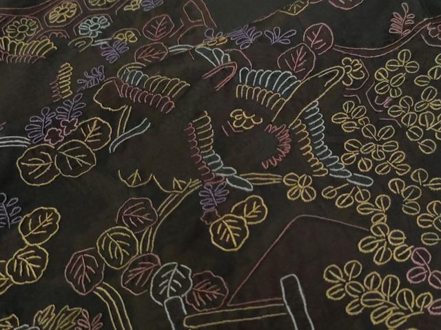 平和屋着物●訪問着 本場大島紬 総刺繍 正絹 逸品 CABI2111yc