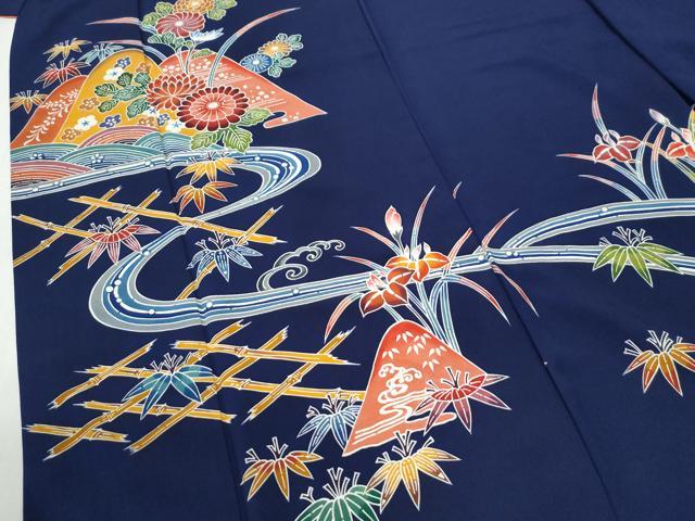 平和屋着物●訪問着 紅型 遠山流水竹垣草花文 正絹 逸品 CABI2114yc