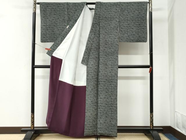 平和屋着物●江戸小紋 作家物 牡丹唐草文 黒地 正絹 逸品 CABI2117yc