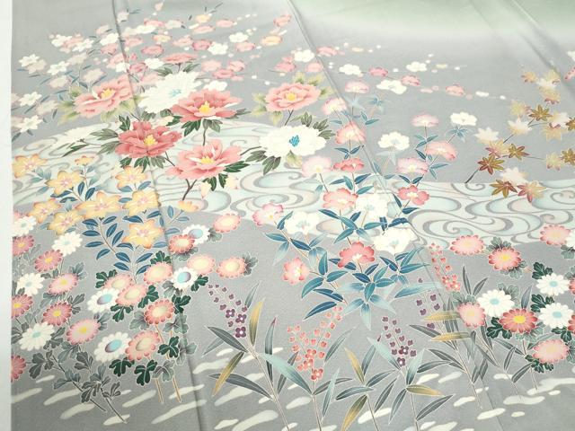 平和屋着物●訪問着 友禅 流水枝花文 暈し染め 無落款 正絹 逸品 CABI2125yc