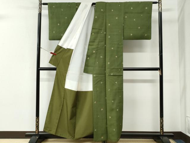 平和屋着物●上質な紬 総刺繍 枝葉文 正絹 逸品 CABI2126yc