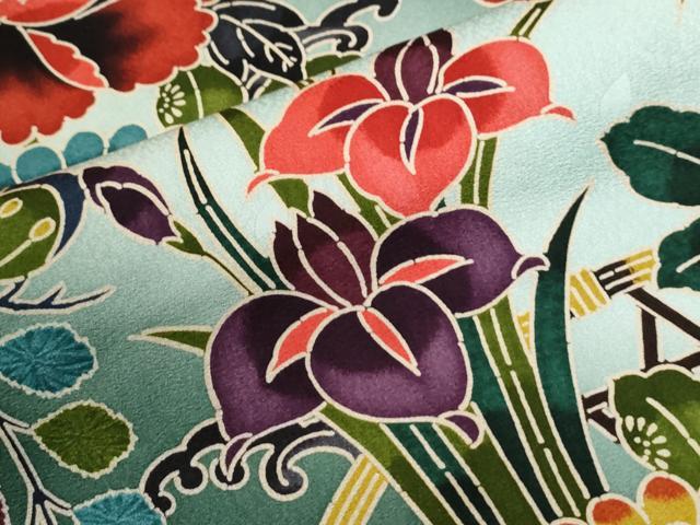 平和屋着物●豪華振袖 紅型 浜松尾長鳥草花文 暈し染め 正絹 逸品 CABI2132yc