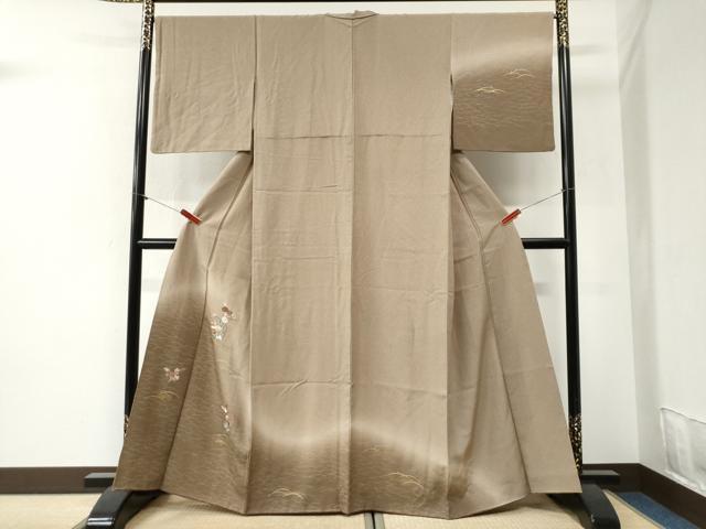 平和屋着物●訪問着 総刺繍 露芝雪輪草花文 暈し染め 金銀彩 正絹 逸品 CABI2137yc