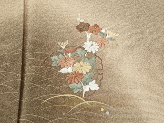 平和屋着物●訪問着 総刺繍 露芝雪輪草花文 暈し染め 金銀彩 正絹 逸品 CABI2137yc