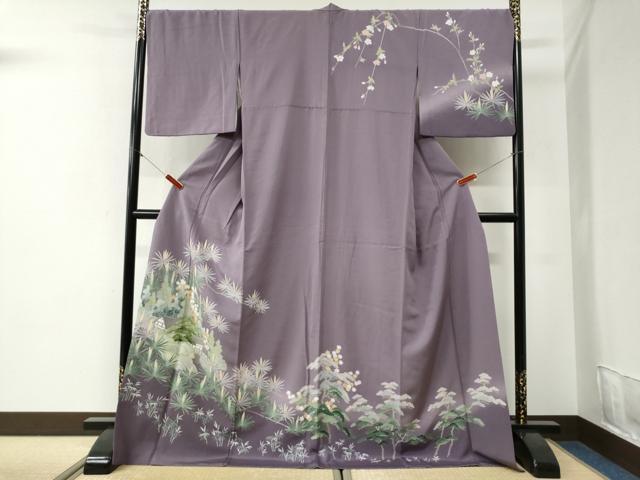 平和屋着物●訪問着 友禅 樹林風景笹竹松葉文 暈し染め ロング丈 正絹 逸品 CABI2140yc