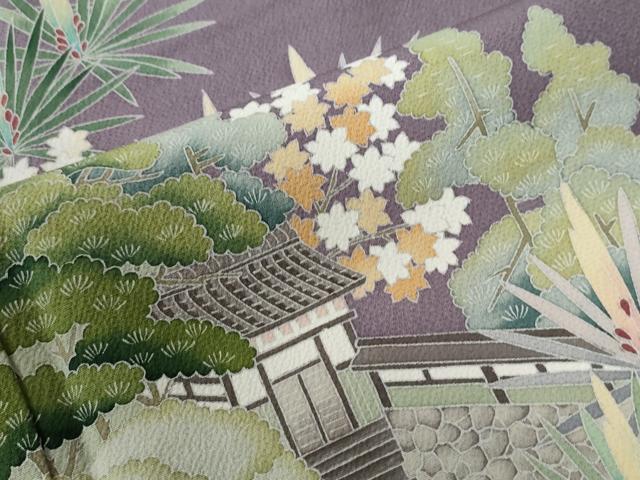 平和屋着物●訪問着 友禅 樹林風景笹竹松葉文 暈し染め ロング丈 正絹 逸品 CABI2140yc