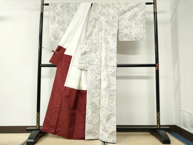 平和屋着物●本場大島紬 白大島 9マルキ 陶器草花文 正絹 逸品 未使用 CABI2146yc